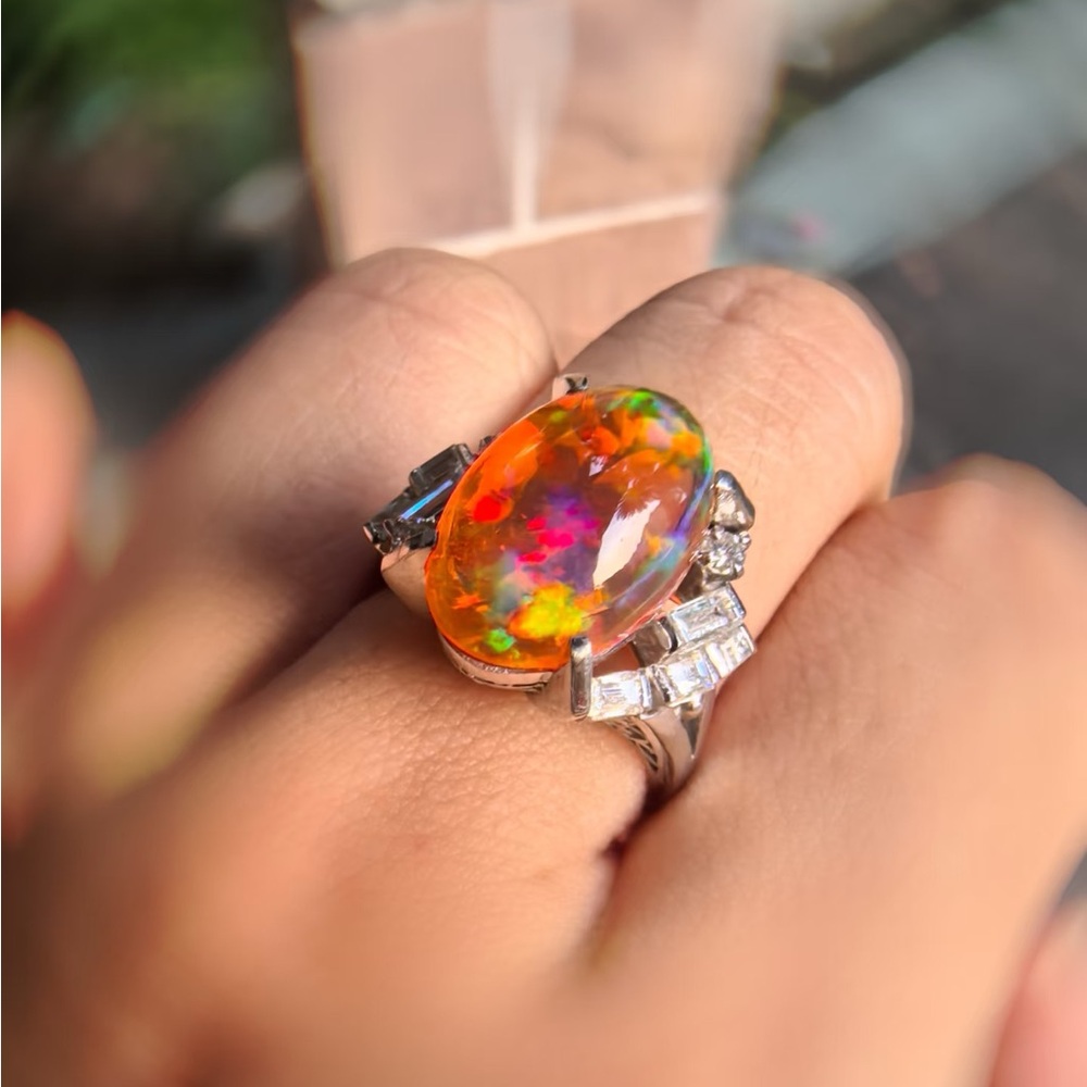 Elegant Multicolor Opal Silver Ring